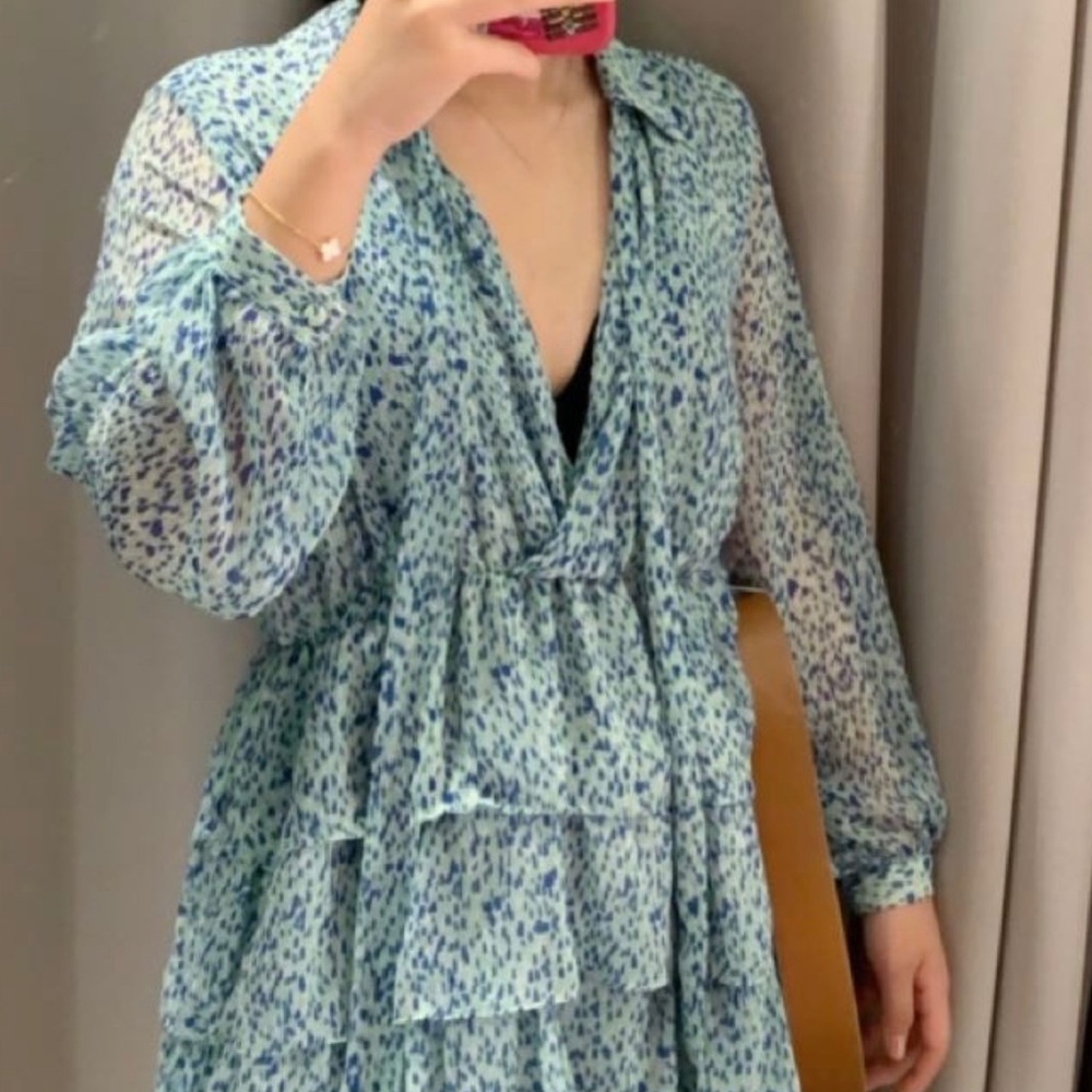 Green Ruffle Tiered Preppy Print Mini Dress
